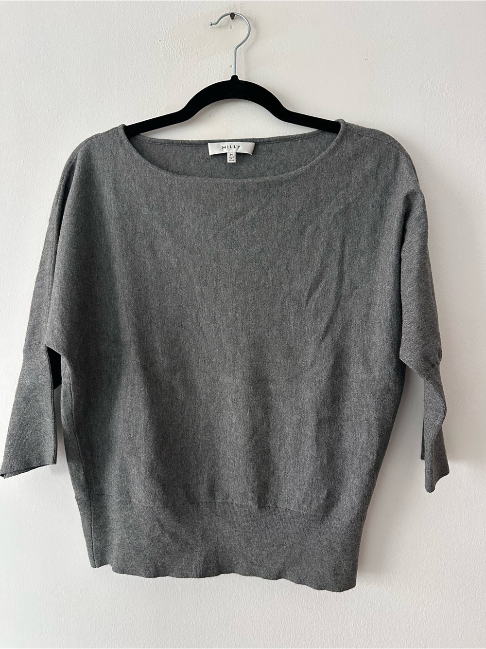 Milly sweater boat neck neutral gray knit size medium